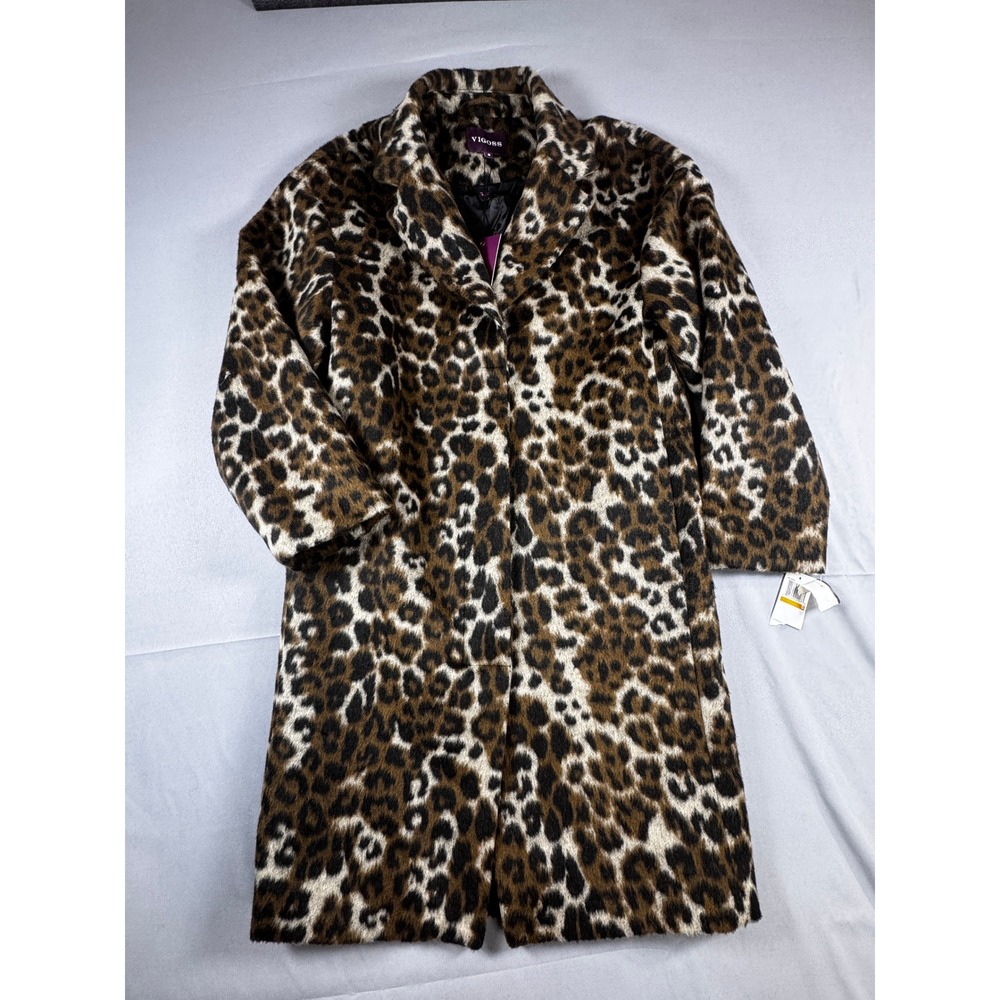 Vigoss Leopard Print Wool Blend Car Coat Small NWT Brown Tan VCC-J2879A Mob Wife
